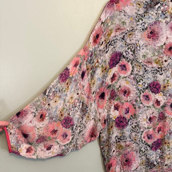 Blink London Anthropologie Kimono Cover Up One Size Pink Multi Floral Open Front - Picture 9 of 10